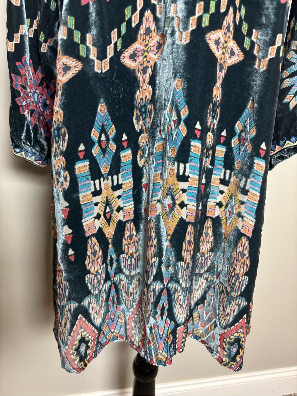 Johnny Was Laurielie Teal Velvet Dress - Picture 5 of 8